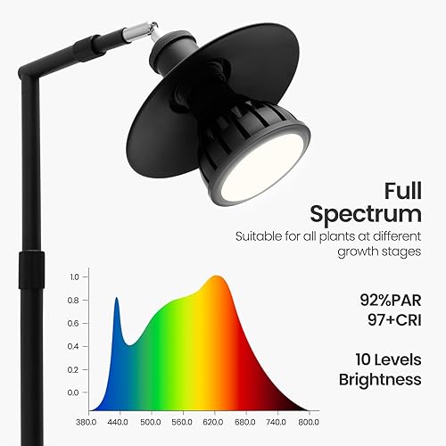 Miniatura 3 de MistyJungle Luz de cultivo para plantas de interior, 90 LED de espectro completo con temporizador de encendidoapagado automático de 3912H, 10 brillo