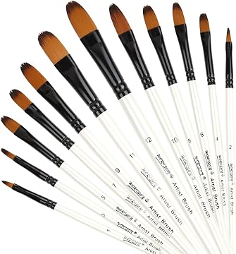 ZenArt Professional Vegan Wooden Paintbrush Set - 12 Synthetic Filbert Brushes