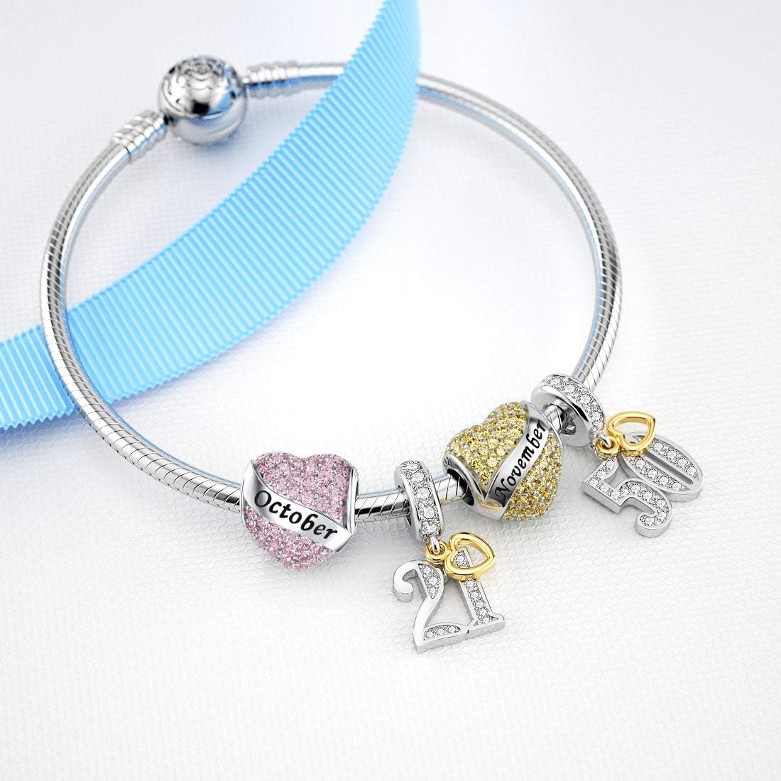 DALARAN Birthstone Charms Happy Birthday Heart Bead Charm for Pandora Bracelet with Present Box for Women - Image 3