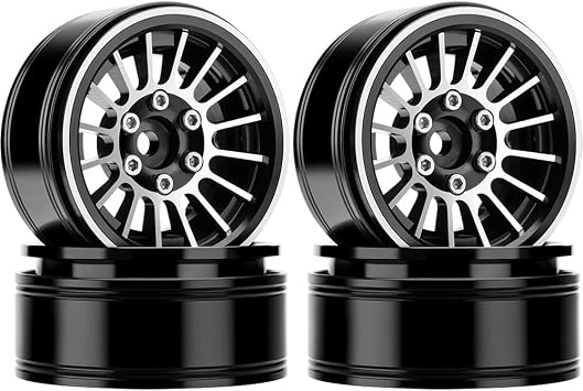 GLOBACT 1.9 Beadlock Wheels Metal 16-Spoke Wheel Rim Hub for 110 RC Crawler Axial SCX10 TRX4 TRX6 Redcat GEN7 GEN8 RC4WD D90 VS4-104Pcs Black