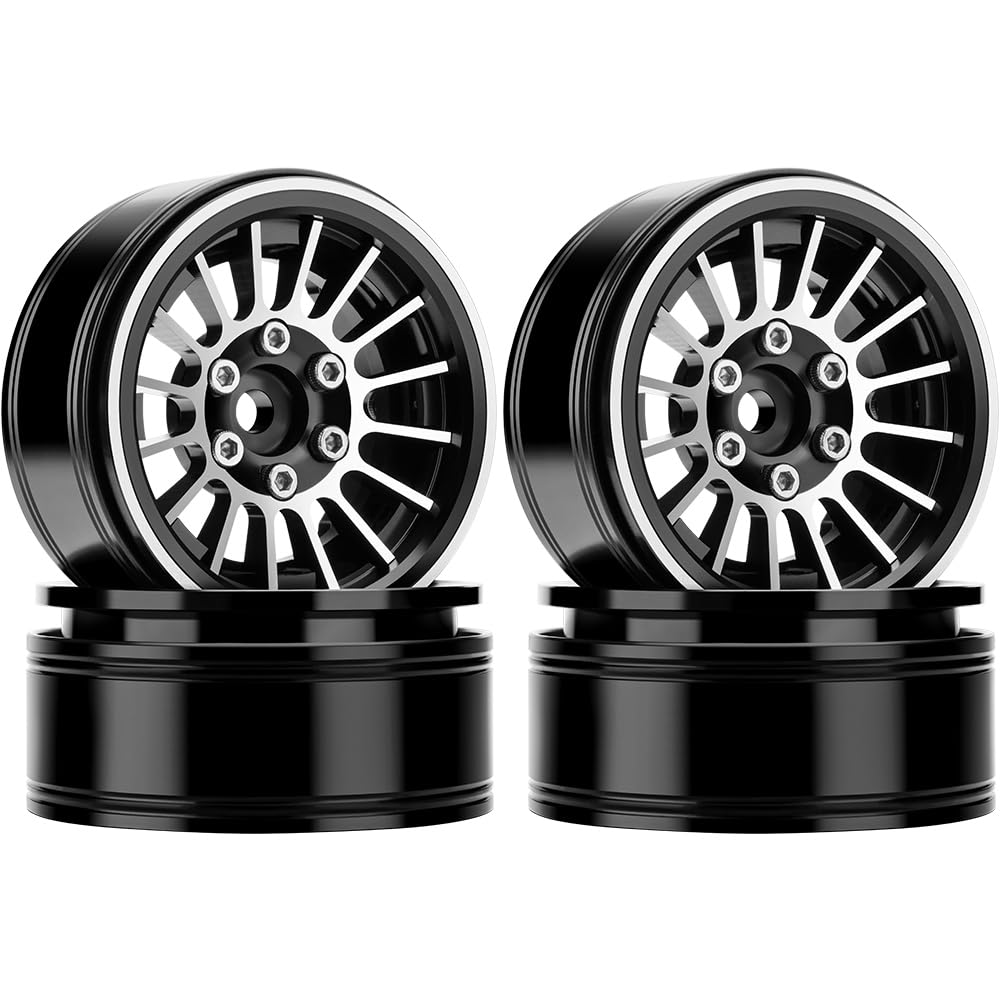 GLOBACT 1.9 Beadlock Wheels Metal 16-Spoke Wheel Rim Hub for 1:10 RC Crawler Axial SCX10 TRX4 TRX6 Redcat GEN7 GEN8 RC4WD D90 VS4-10(4Pcs Black)
