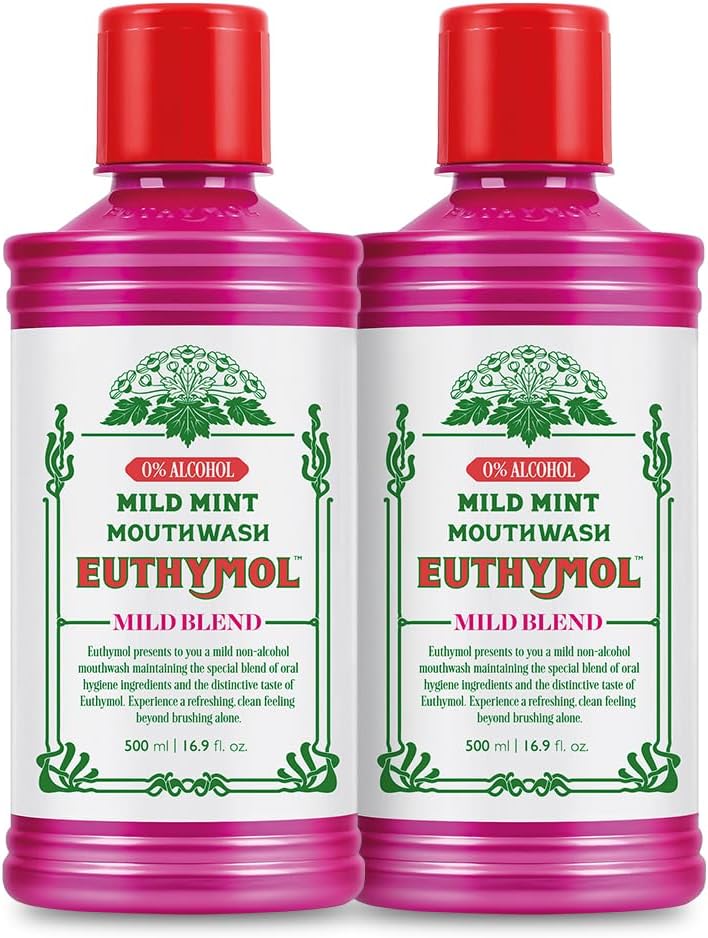Mouthwash Mild Mint 500ml x 2, Contains Flouride Alcohol-Free, Distinctive Strong Taste Flavour, Reduce Plaque Gingival Clean Healty Teeth Gums, Freshens Breath Refreshing Oral Dental Care