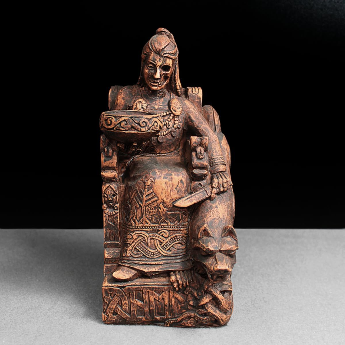 Dryad Design Hel Statue - Norse Goddess of The Underworld - Viking Home Decor (Wood Finish)