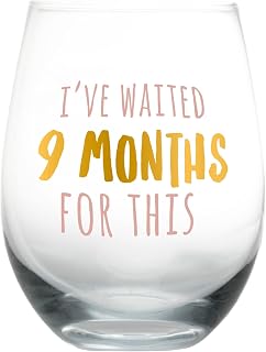 Pearhead I’ve Waited 9 Months Stemless Wine Glass | Gift for New Mom, Funny Pregnancy Gift, Glass, 16 oz