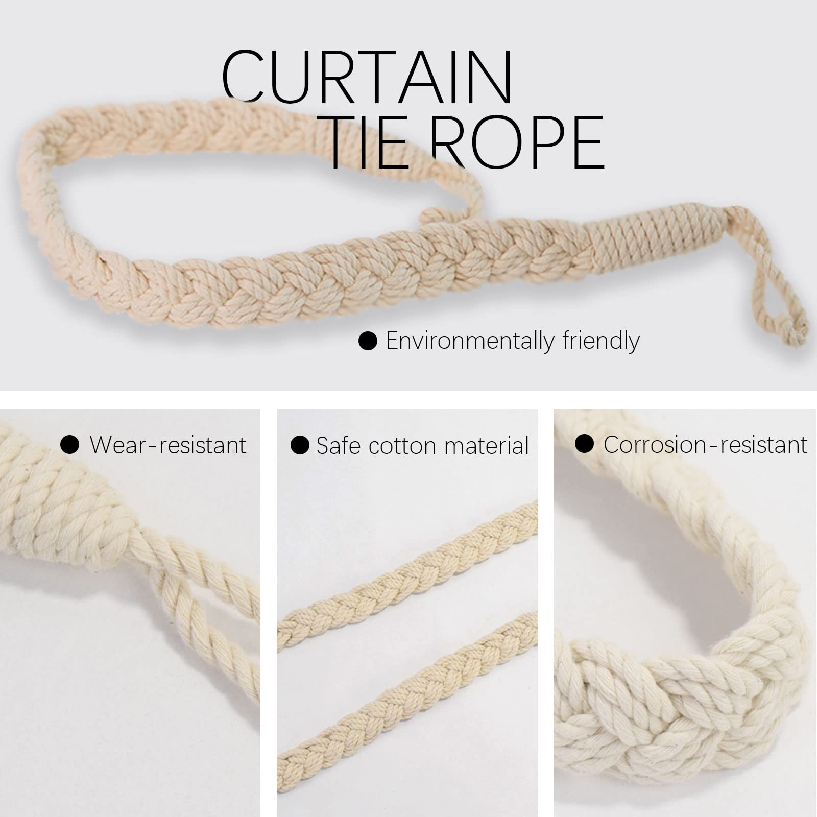 Lot De 2 Embrasses De Rideaux En Corde Coton – Style Bohème, Ajustables, Sans Perçage