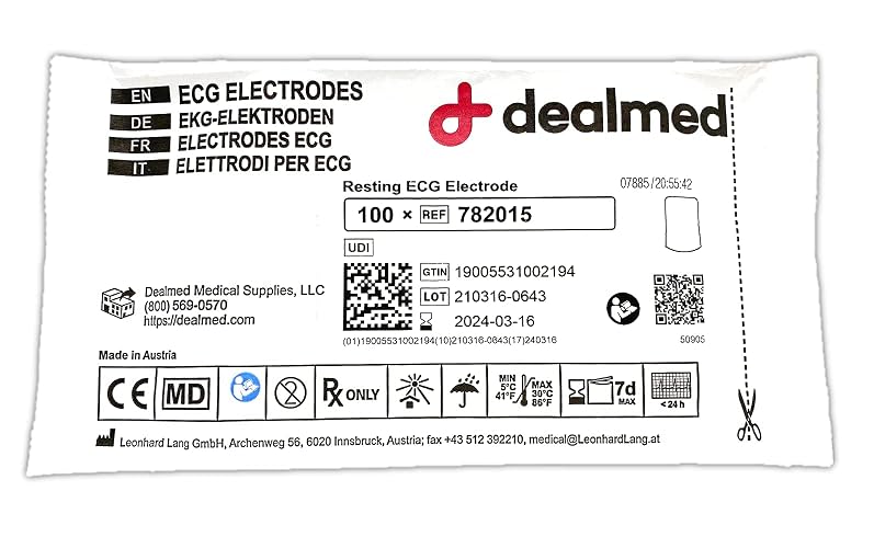 Dealmed Resting ECG Electrodes - Self Adhesive for EKG, 1000 Count | Disposable Single Use, Hypoallergenic Hydrogel, Full Surface Wet Gel, Adult Chest Arms Legs, Rx Only Professional