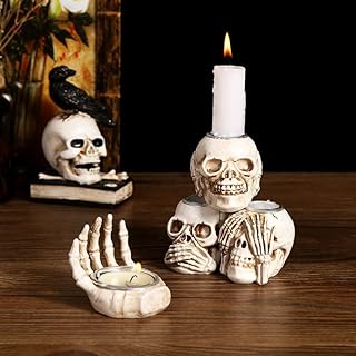 1PC Gothic Skeleton Hand Candle Holder - Creepy Bone Look Candelabra for Halloween Decor, Vintage Finish & Detailing(No Candles, White