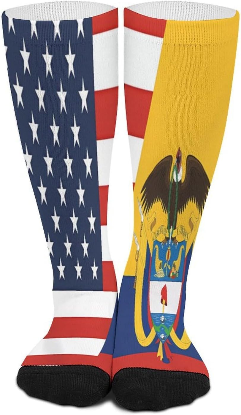Flag of US Colombia Flag Knee High Socks Athletic Long Stockings Sport Casual Crew Tube Sock Boot 46cm