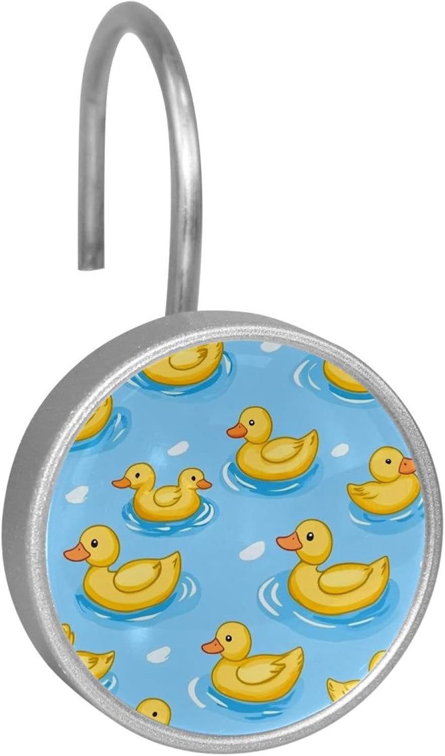12PCS Toy Ducks (2) Shower Curtain Hooks Metal Rust Resistant Decorative Shower Curtain Hooks Bathroom Decorations
