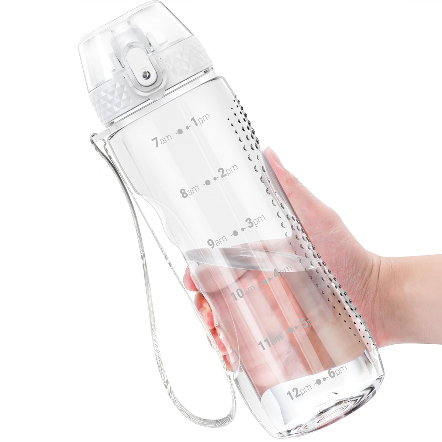 OLDLEY 750ml/25oz Water Bottles with Straw Leakproof Kids Water Bottles for School Plastic Tritan Drink Bottles Hydrate Sports Bottles BPA Free Time Markings Gym Bottles for Women Men(Transparent)
