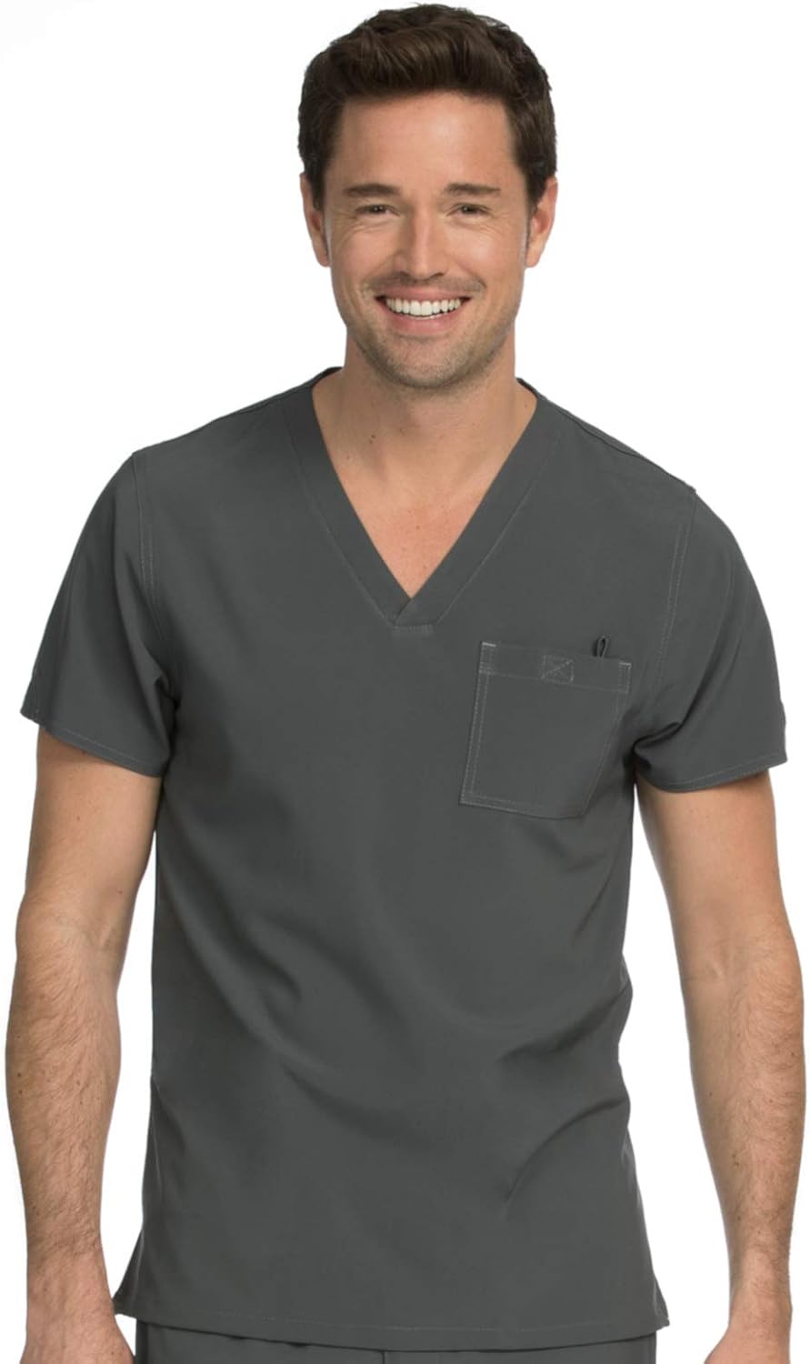 Med Couture Men's Performance 1-Pocket Scrub Top, Pewter, XXX-Large