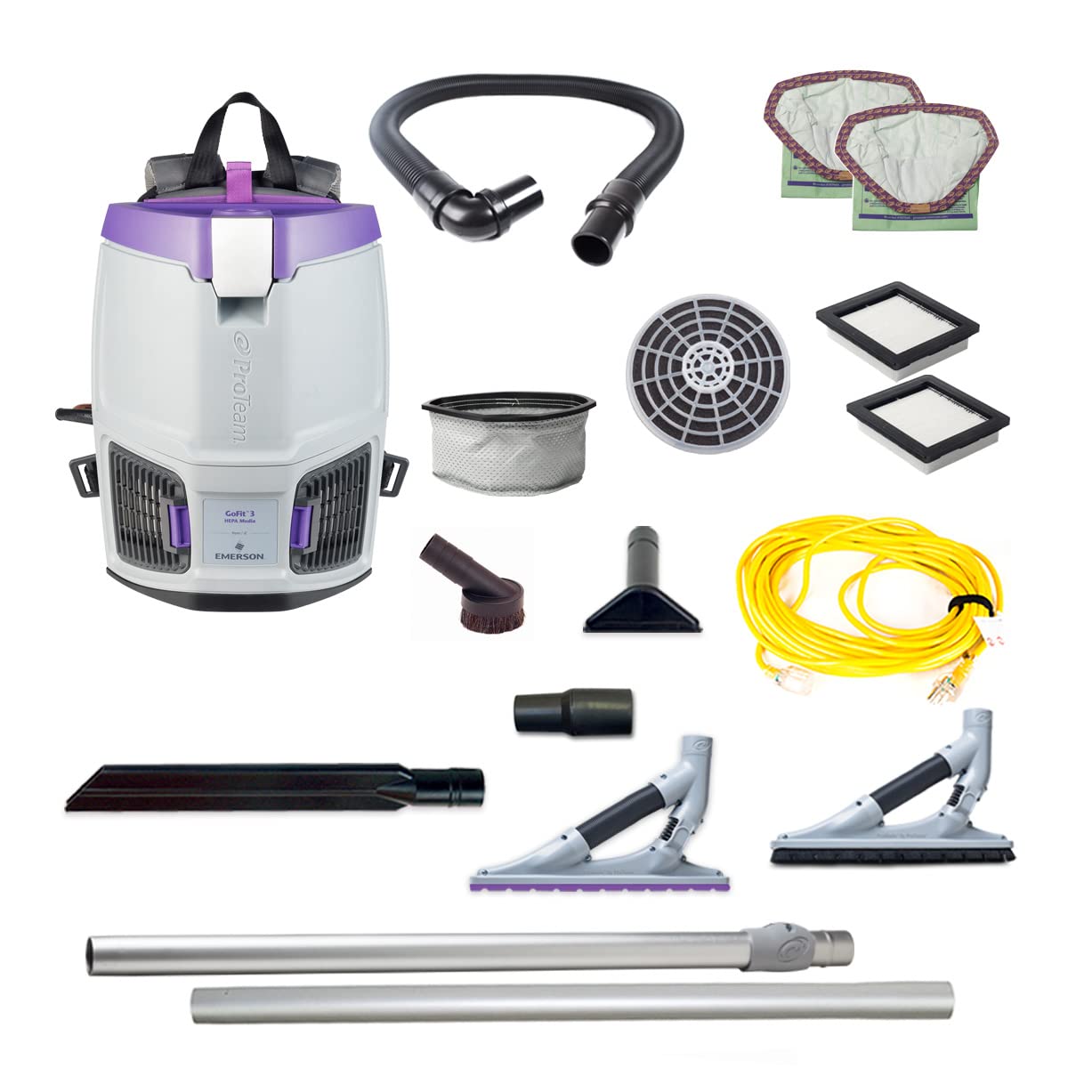 ProTeam GoFit 3 Commercial Backpack Vacuum with ProBlade Hard Surface &amp; Carpet Tool Kit, 3 qt, Corded