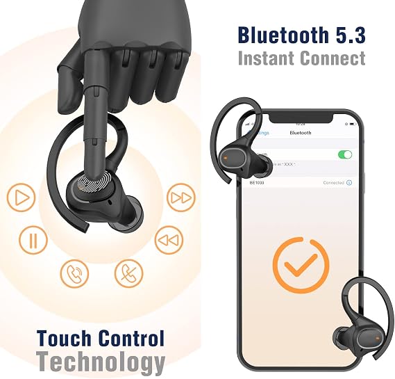 Kablosuz Kulaklık, Küçük Kulaklıklar için Kancalı Kulaklık, Mikrofonlu Mini Bluetooth Kulaklık, IPX7 Su Geçirmez, 24H Çalma Zamanı, Spor ve Egzersiz için Kablosuz Kulaklık