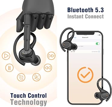 Kablosuz Kulaklık, Küçük Kulaklıklar için Kancalı Kulaklık, Mikrofonlu Mini Bluetooth Kulaklık, IPX7 Su Geçirmez, 24H Çalma Zamanı, Spor ve Egzersiz için Kablosuz Kulaklık