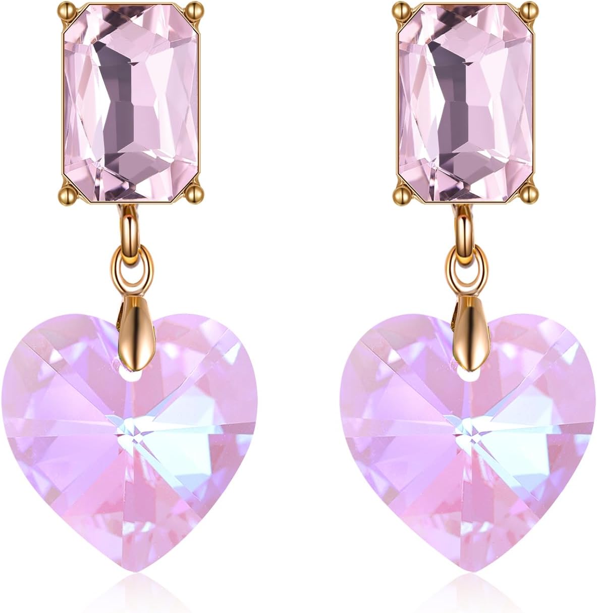 Crystal Heart Teardrop Dangle Earrings for Women Pink Purple Blue Green Drop Earrings Fashion Jewelry Gift for Wedding Prom Party