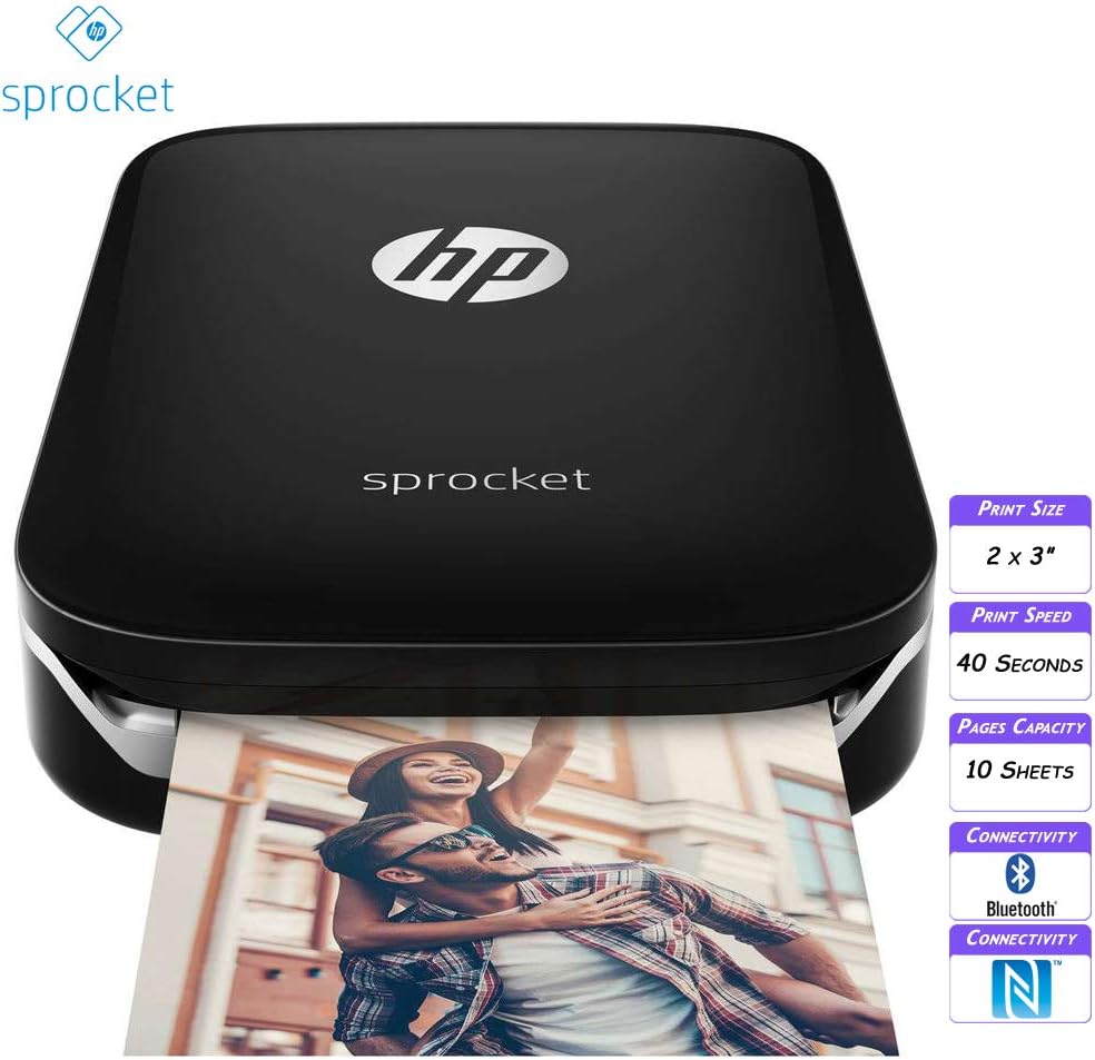 HP Sprocket Portable Photo Printer, X7N08A, Black