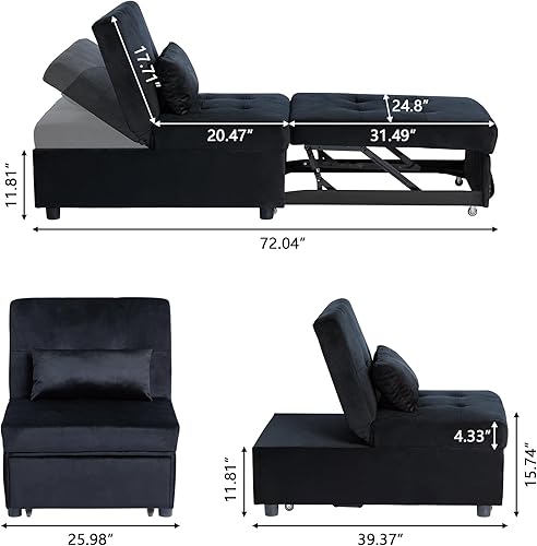 Miniatura 2 de weselon Silla convertible 4 en 1 de piel, sofá cama extraíble con respaldo ajustable, cama individual otomana pequeña para sala de estar en el hogar