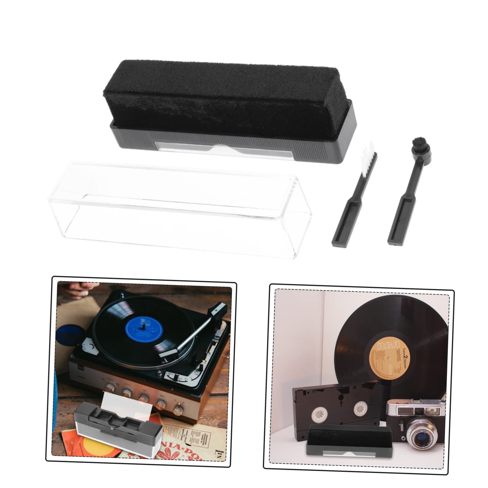 PartyKindom 4ensembles Brosse De Nettoyage Vinyle Antistatique Kit Pratique pour Phonographe Accessoire De Nettoyage pour Disques Vinyles Poussière