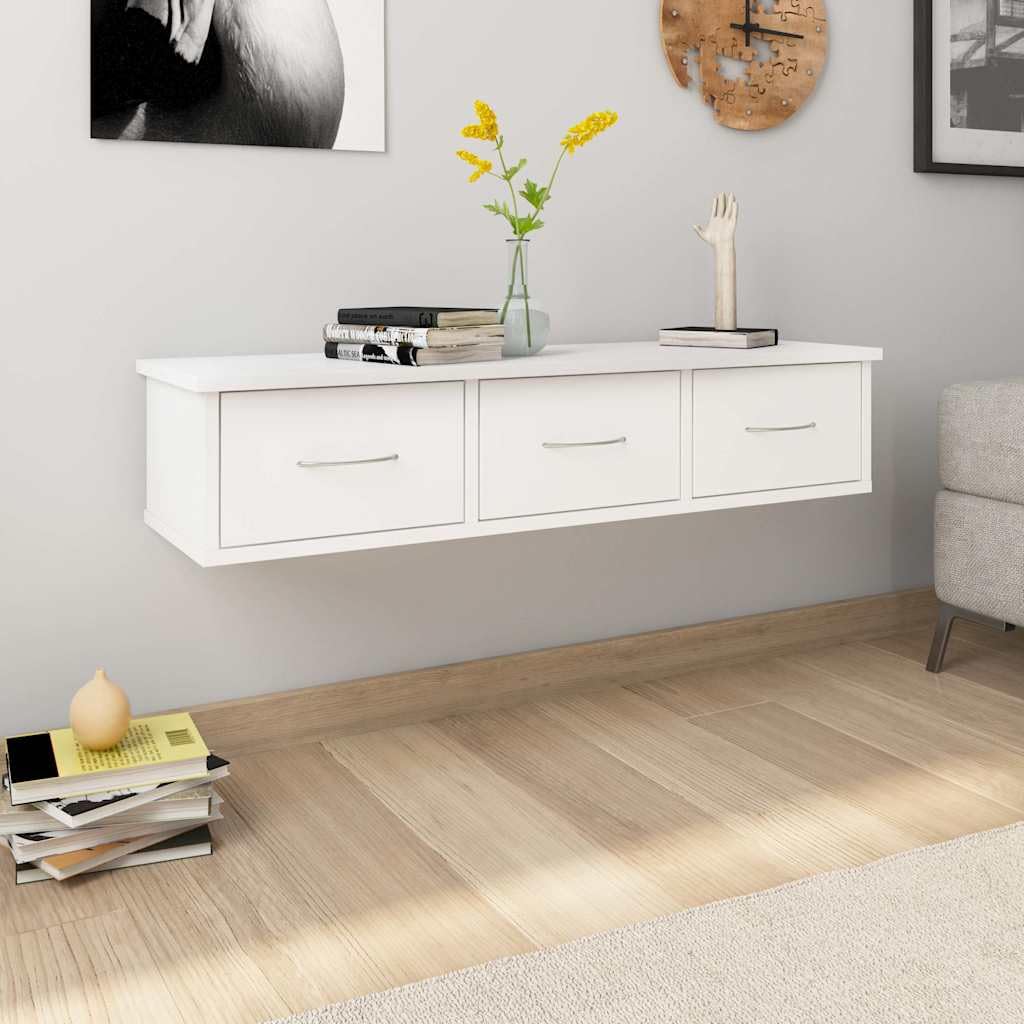 Estantería de pared con cajones de madera, 88 x 26 x 18,5 cm, con 3 cajones para montaje en pared, para pasillo, salón, dormitorio, cocina, baño, ahorro de espacio y decoración