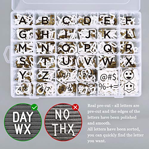 Double Sided Felt Letter Board with Letters - Pre Cut & Sorted 725 White & Gold Characters with Stand, Cursive Style Letters, Big Letters, Plastic Organizer, Tabletop Display.