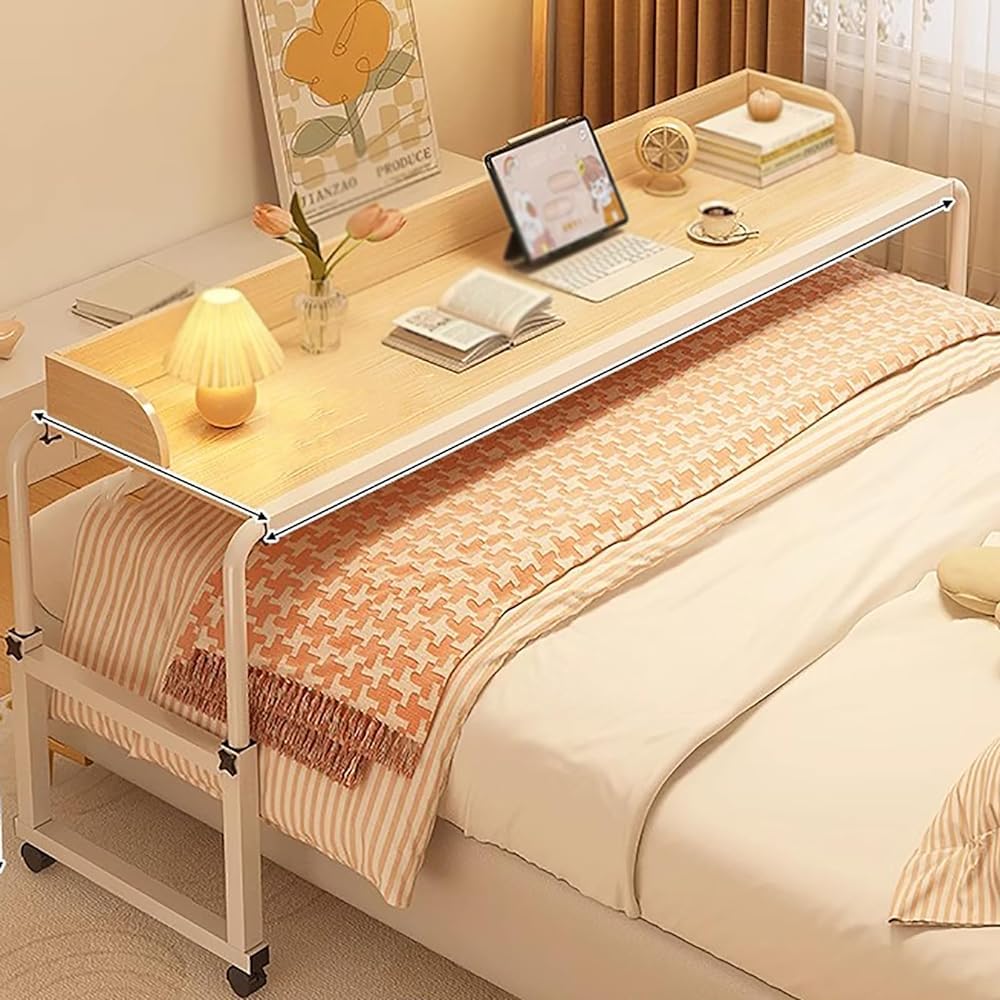 Tavolino da Letto con Ruote, Altezza Regolabile, Mobile, Adatto a Qualsiasi Punto della casa, per Letto King Size, scrivania da Letto per Anziani o disabili.