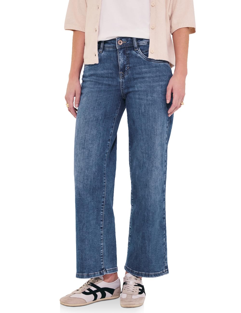 Street One Studio Mid Waist Wide Leg Jeans in Loose Fit Bright Mid Blue Washed 34