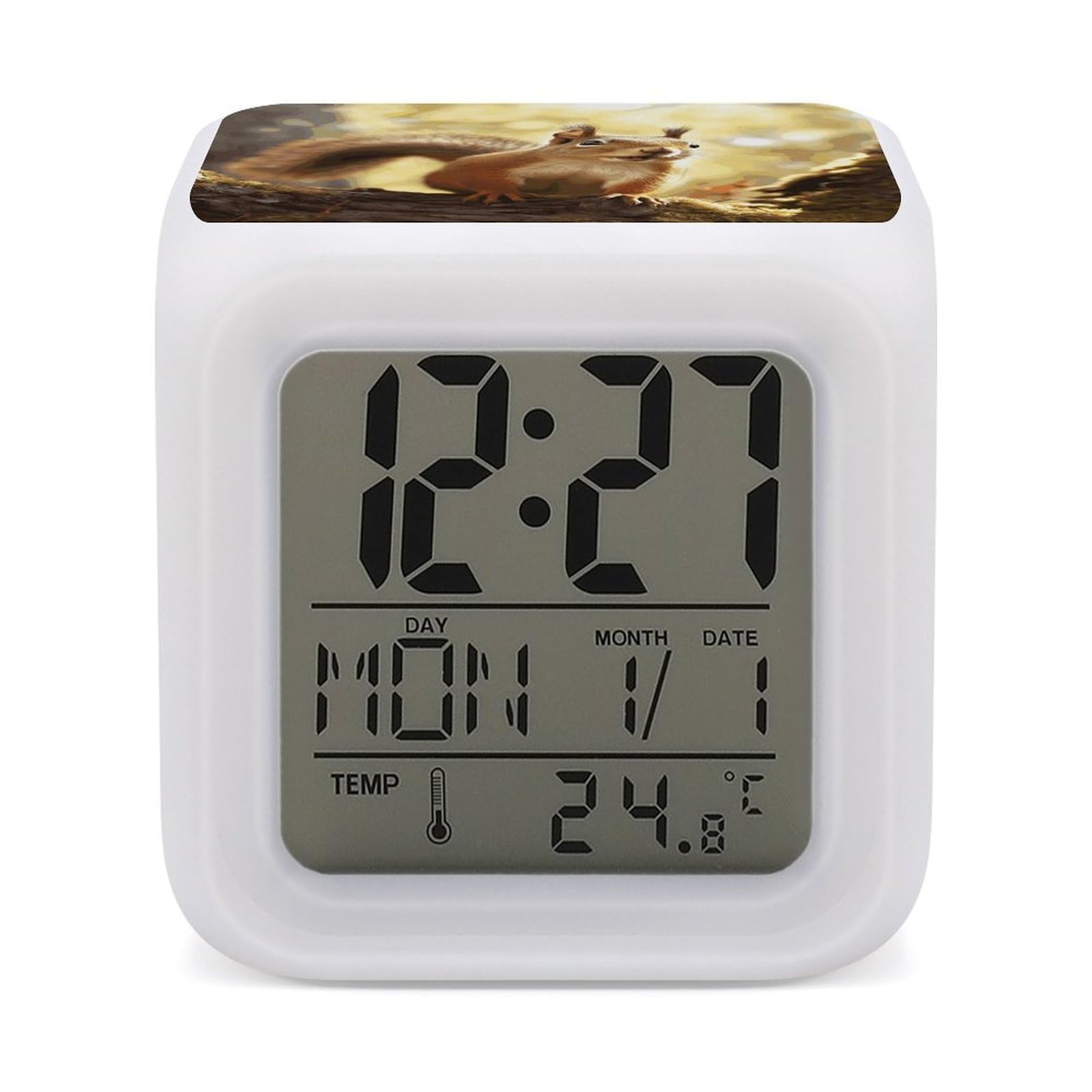 FekiLoot Funny Squirrel Alarm Clock for Heavy Sleepers Wake Up Digital Clock with 7 Color Changing Night Light Super Loud Digital Alarm Clocks Small Machine Alarm Clocks