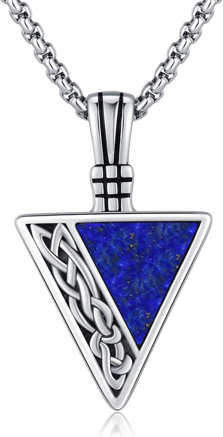 REDSUN Viking Pendant Necklace 925 Sterling Silver Celtic Pendant Abalone/Opal/Onyx/Lapis Lazuli/Turquoise Necklace Viking Amulet Jewelry Gifts for Men Women, with Stainless Steel Chain