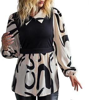 Camisa de patchwork para mujer, cuello de manga larga, cuello 2 en 1, estilo acanalado, peplum, blusa, suéter con encaje, Negro , XL