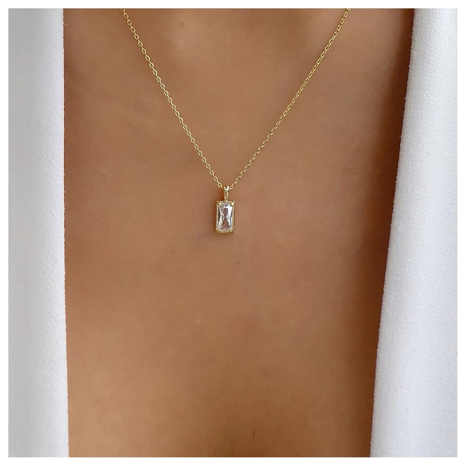 Andelaisi Boho Crystal Square Choker Necklace Gold Square Crystal Pendant Necklace Vintage Crystal Gemstone Necklace Chain Geometric Cz Square Necklace Jewelry for Women - Image 2