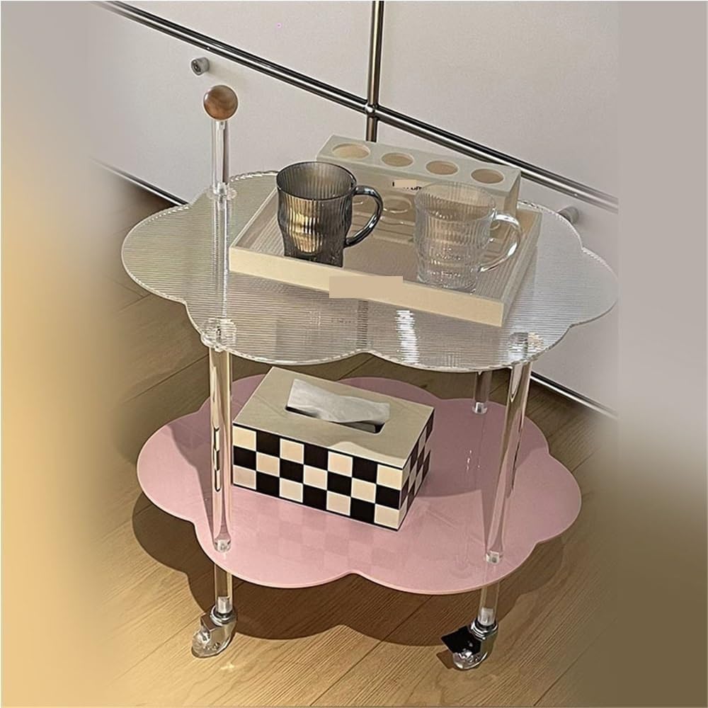 Cloud Coffee Table, Storage Rack Trolley, Movable Bedside Table, Acrylic Side Table, Modern and Simple End Table, Suitable for Living Room(Clear)