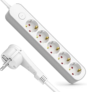 RealMade 5-Fach Steckdosenleiste, 3 m Kabel, Schalter, Überspannungsschutz