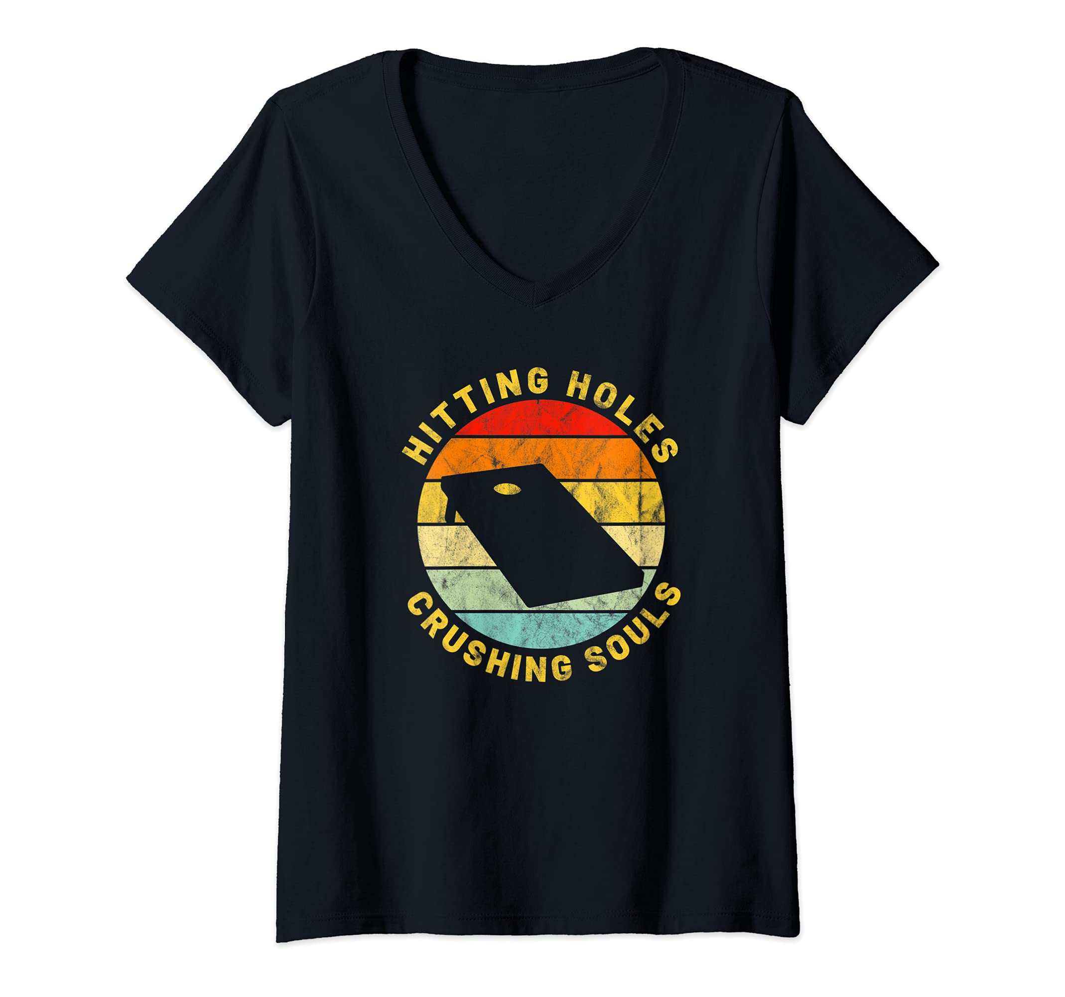 Womens Cornhole Hitting Holes Souls Vintage Team Tournament V-Neck T-Shirt