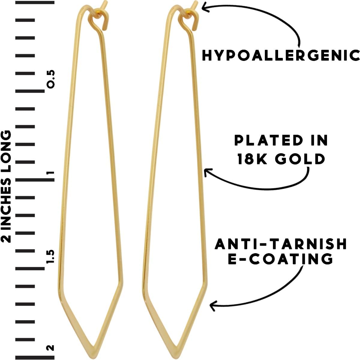 Geometric Chevron Hoop Threader Earrings for Women - Hypoallergenic Lightweight Cutout Thin Wire Drop Dangles - Plated in 925 Sterling Silver or 18K Gold - Image 4