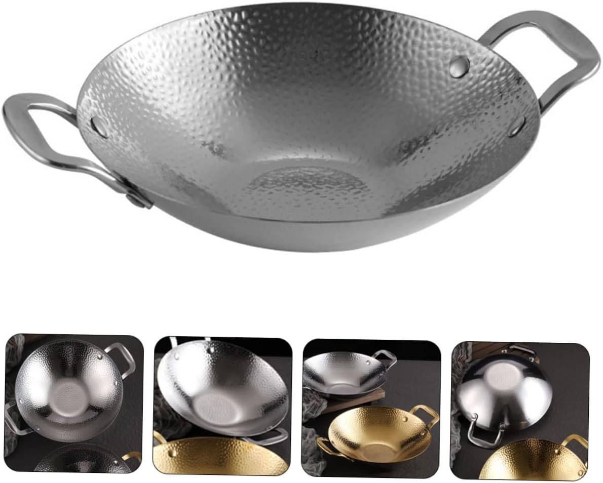 Stainless Steel Cooking Pan with Double Handles Paella Pan for Home Kitchen and Heat Resistant Cookware for Seafood and Hot Pot Reusable Design