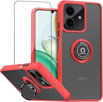 QUIETIP Case for Honor Play 10 with Screen Protector,Magnetic Ring Car Stand Slim Translucent Matte Drop Protection Cover,Red