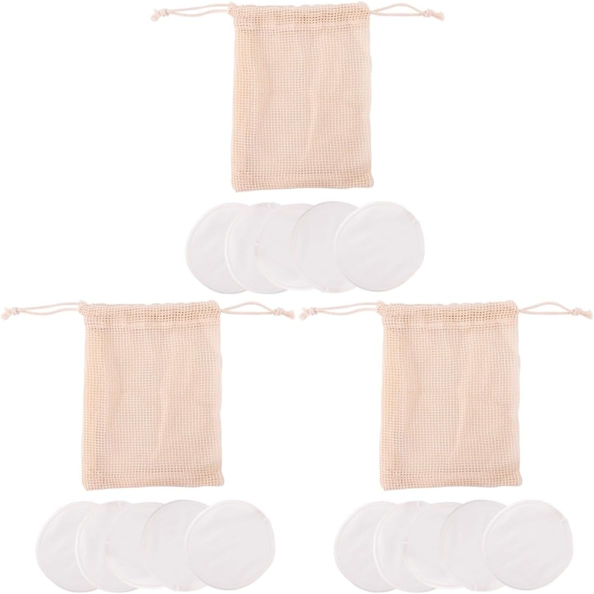 POPETPOP 18pcs Cotton Rounds Makeup Remover Pads Bamboo Fiber Washable Gentle Cleansing Makeup Bag Set