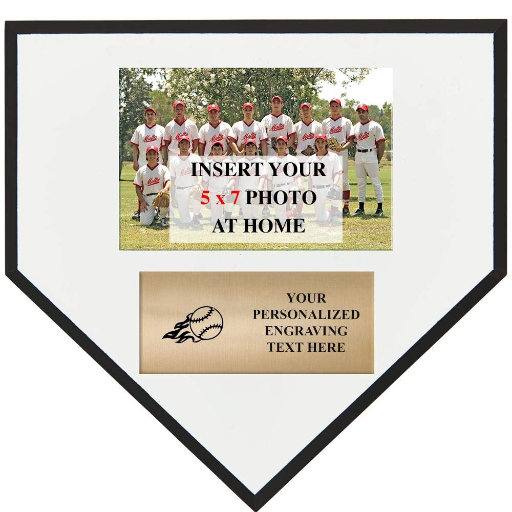 Crown Awards 10" Baseball Flame Home Plate Team Photo Plaque, Custom Engraved Baseball Flame Trophy, Insert Your Own 5X7 Photo, Engraving Included
