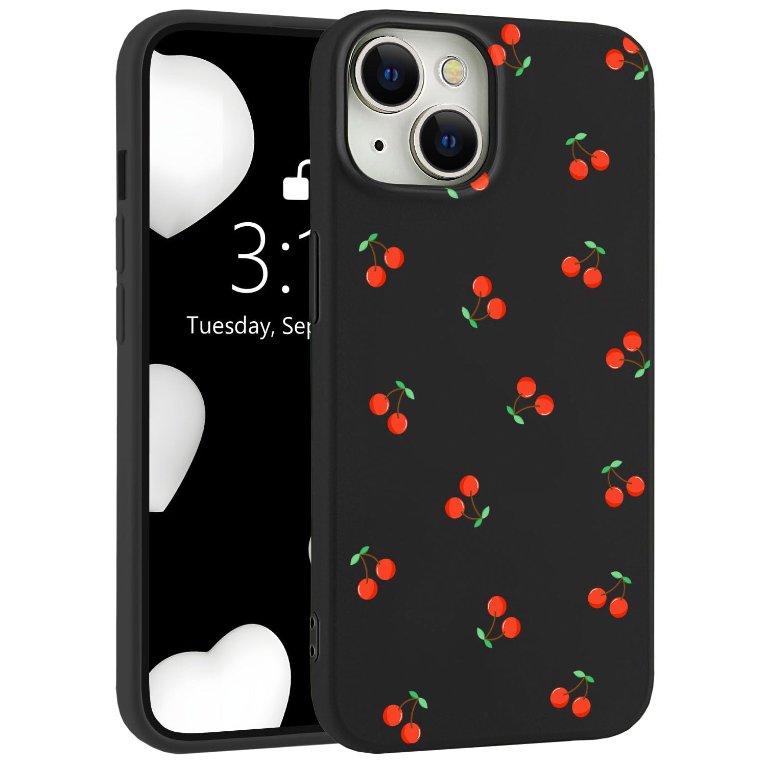 LuminousGuard for iPhone 12/12 Pro Case, Cute Kawaii Cherry Black Liquid Silicone Phone Case Slim Fit Soft Gel Rubber Protective Phone Cover for Women Girls