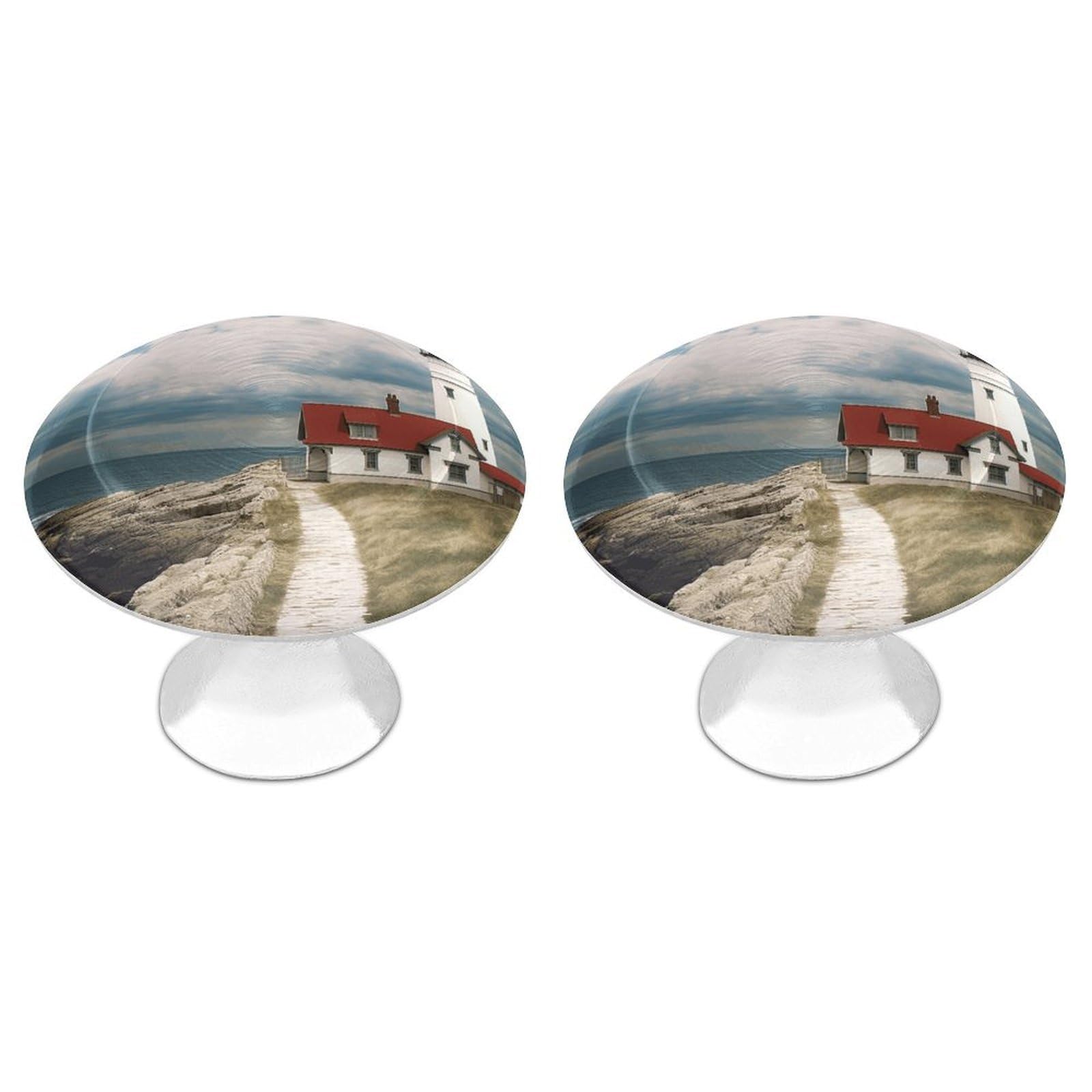 Fodpand White 2 Pack Cabinet Knobs 1.1 Inch Single Hole Drawer Pulls Handles Decorative Lighthouse Backdrop Furniture Knobs For Dresser Kitchen Bathroom Cupboard Wardrobe Vanity Closet Door Hardware