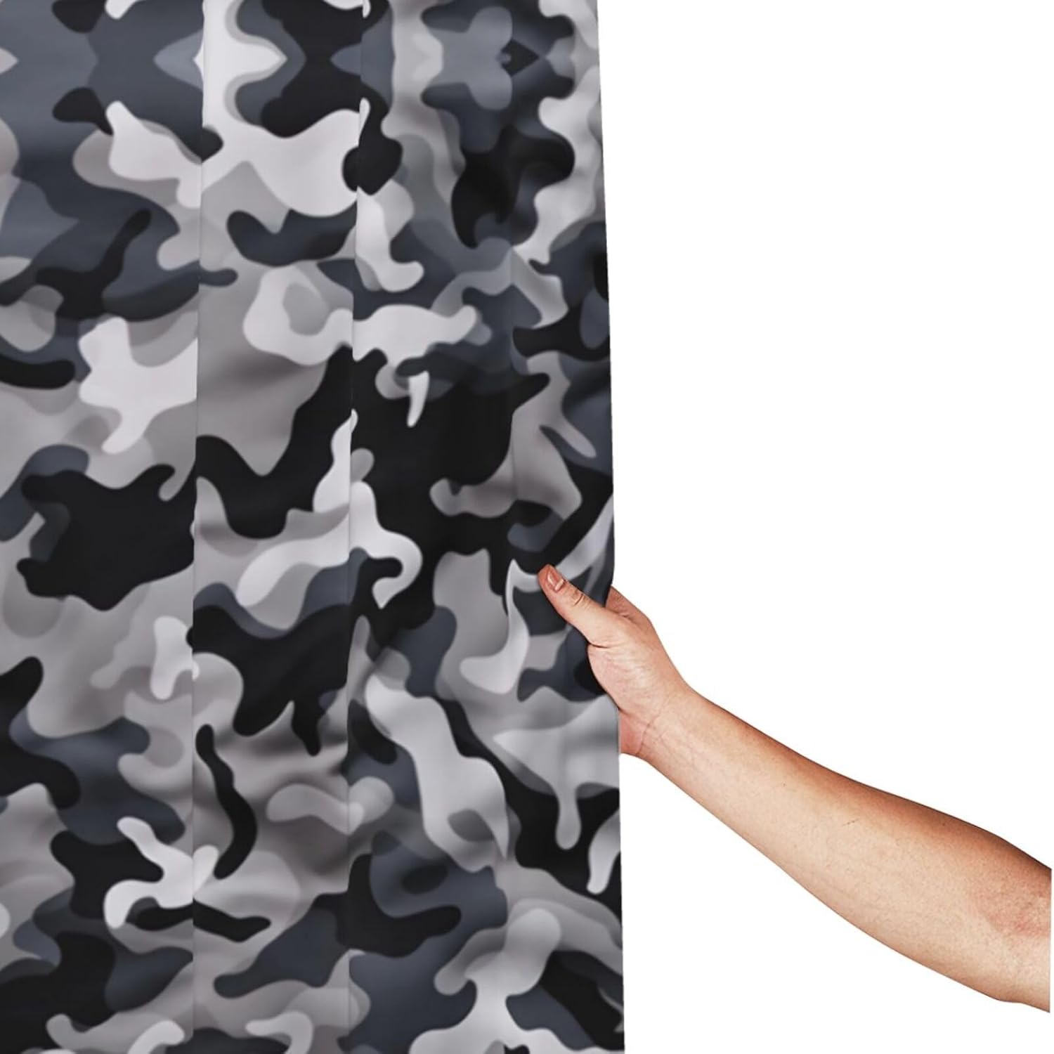 KIROJA Black Grey White Camo Shower Curtain,Waterproof Fabric Shower Curtains Bathroom Bathtub Decor with Hanging Hooks,60x72 in