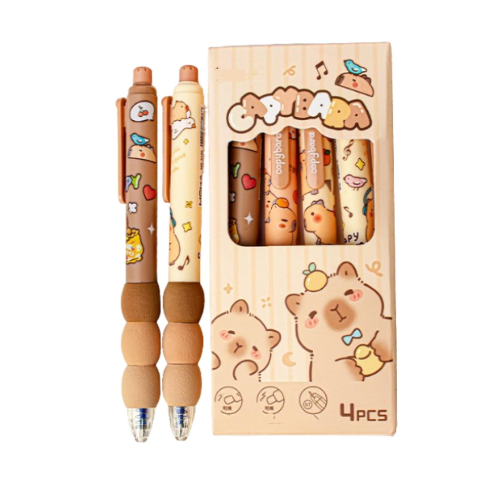 Lot De 6 Stylos Gel Effaçables 0.5mm Capybara - Encre Bleue - Design Mignon - Pour école Et Bureau - 3