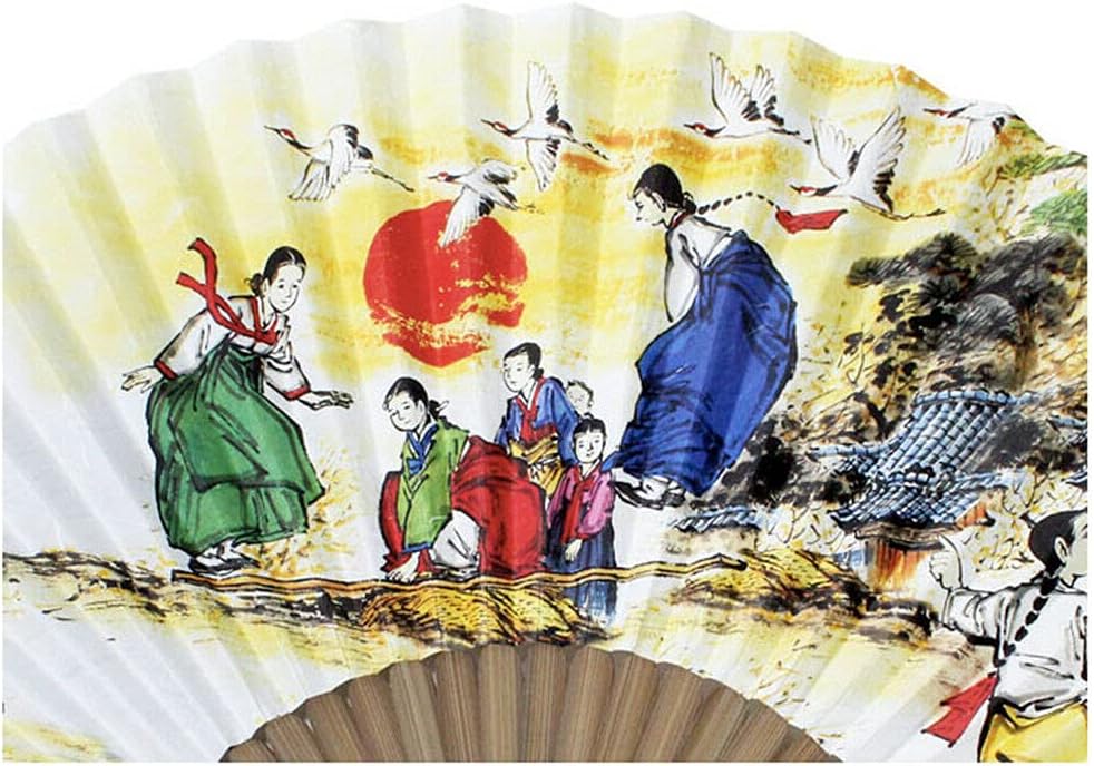 Korean Traditional Bamboo Hanji Hand Fan with Norigae Large Folding Gift NEOLTTWIGI