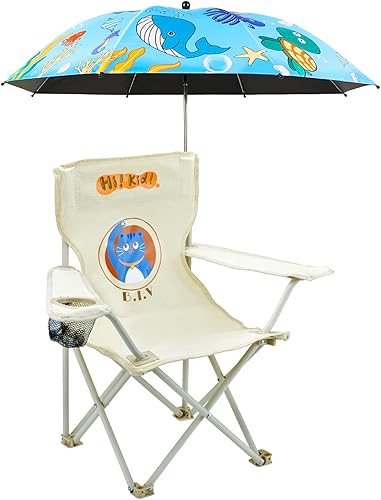 Silla de camping plegable de playa para niños, silla de camping para niños con sombrilla para exteriores, ligera y resistente, para playa, al aire