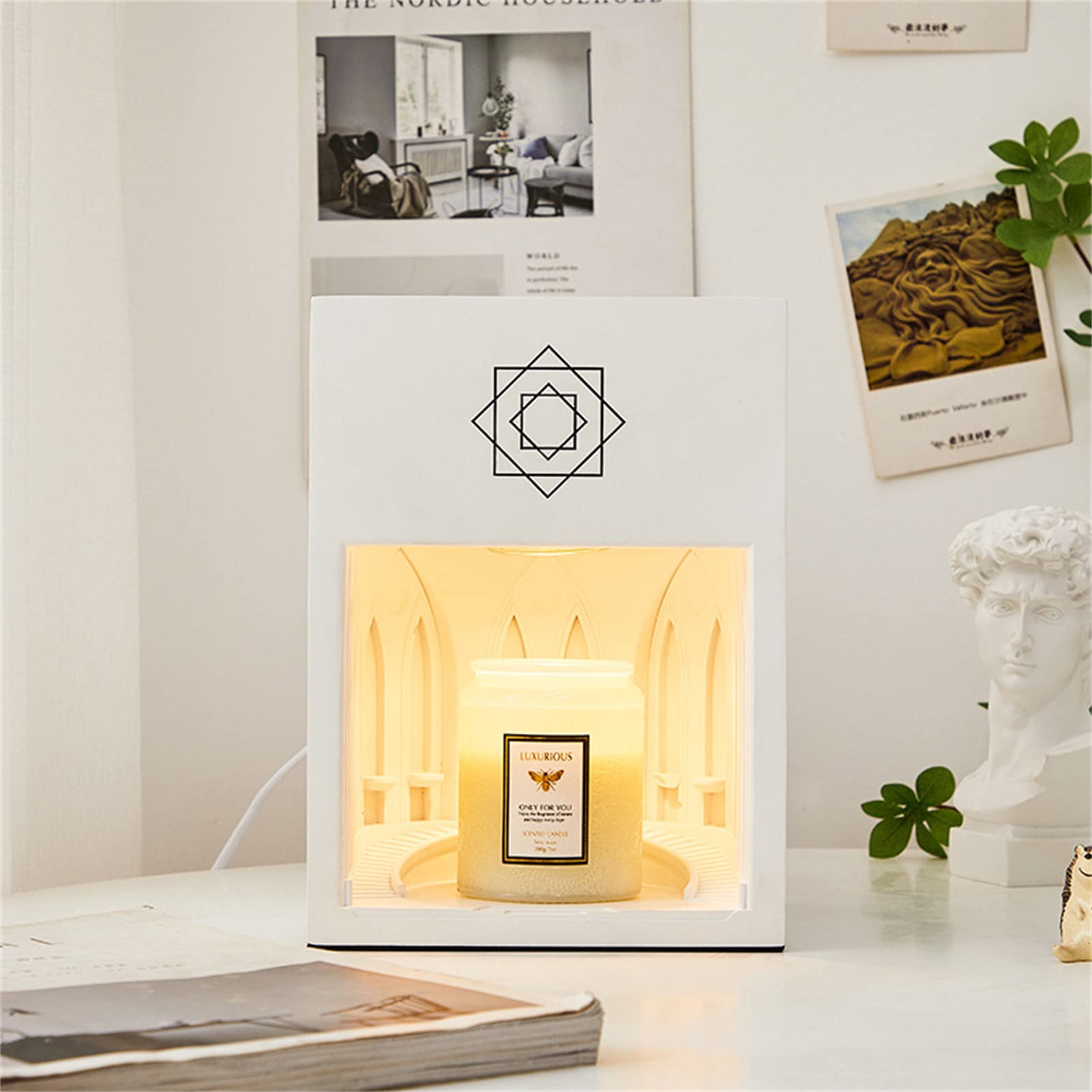 Lampa do podgrzewania świec z zegarem, palnik do topienia wosku z lampą, projekt budynku pałacu, żywica zapachowa świeca podgrzewacz lampka nocna wystrój pokoju