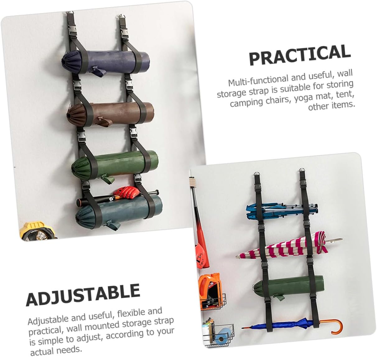 Adjustable 2pcs Wall-mounted Storage Straps for Garage and Camping, Heavy-duty Wall Storage Bands for Tool and Equipment Organization
