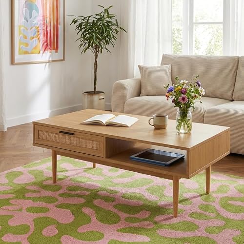 Table basse Amana 115cm tiroir cannage chêne BAÏTA