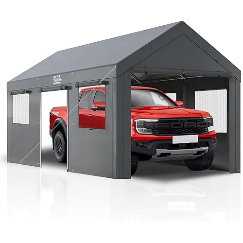 Heavy Duty 10x20 Carport, Waterproof UV Resistant Portable Garage Shelter with Rustproof Steel Frame, All Weather Protection for Vehicles Boats Equipment