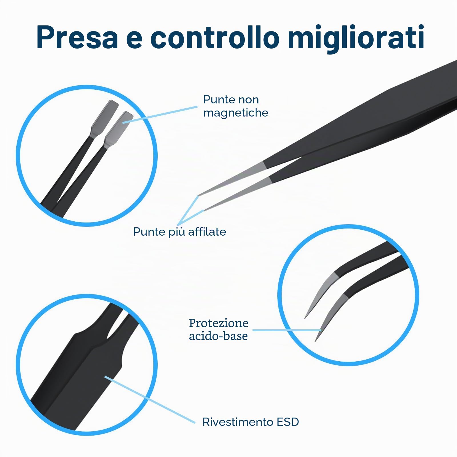 MMOBIEL 10x Pinzette ESD Antistatiche in Acciaio Inox di Precisione per Elettronica, Gioielli, Computer, Laboratorio - con Spatola e Custodia