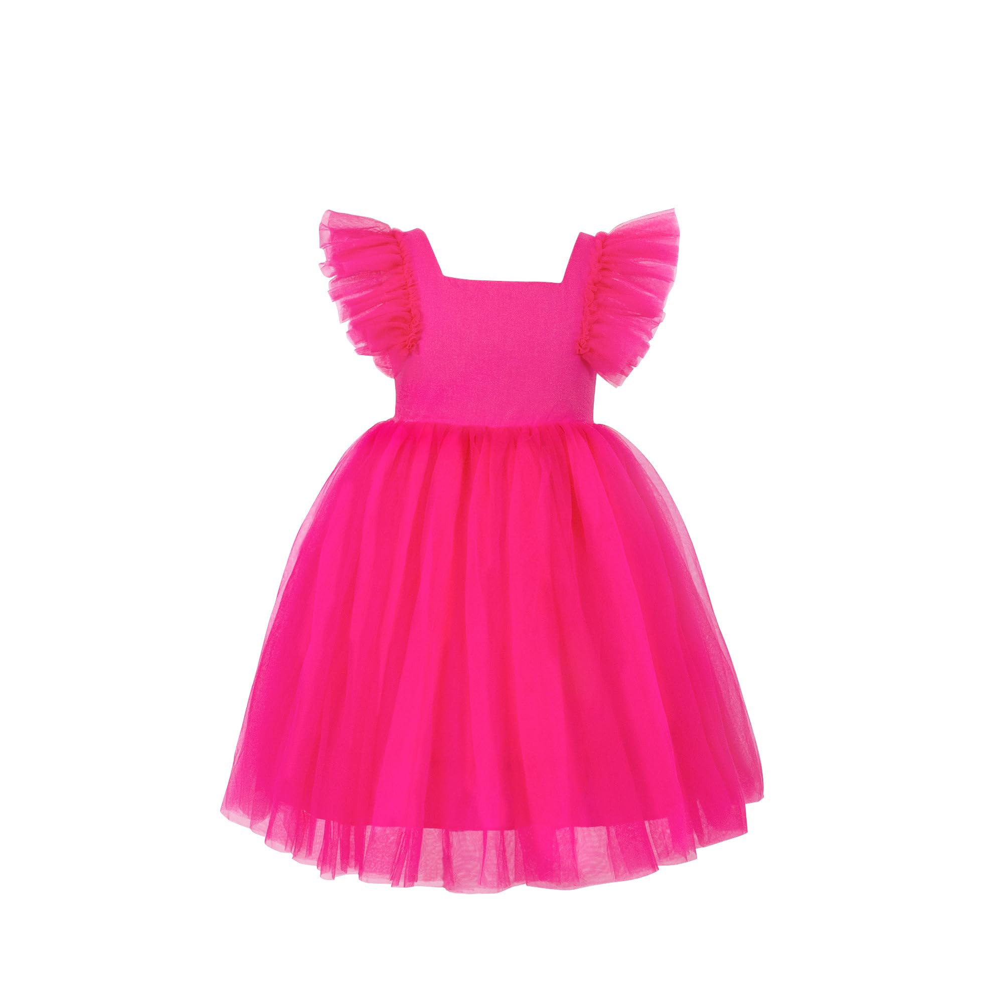 LYSMuch 18M-7Y Toddler Girls Princess Tutu Dress Ruffled Sleeve A-Line Vintage Tulle Girl Solid Dresses for Party